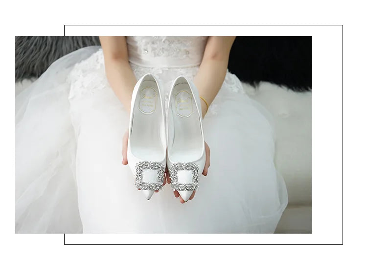 Women Rhinestone Square Buckle Dress Wedding Brides Shoes Pointed Toe Stiletto Pumps Suede High Heels Botines Mujer Con Tacon heels_stiletto