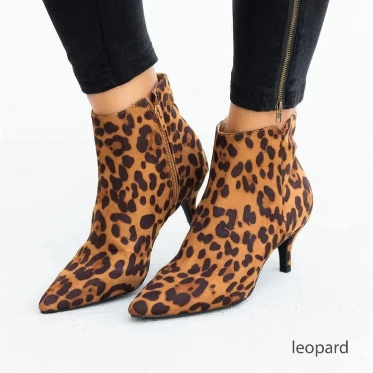 2025 New Heel Women Boots Black Ankle Boots Designer Leopard Snake Print Women Shoes for Women Pointed Toe Thin Heel Botas Mujer boots_highheel