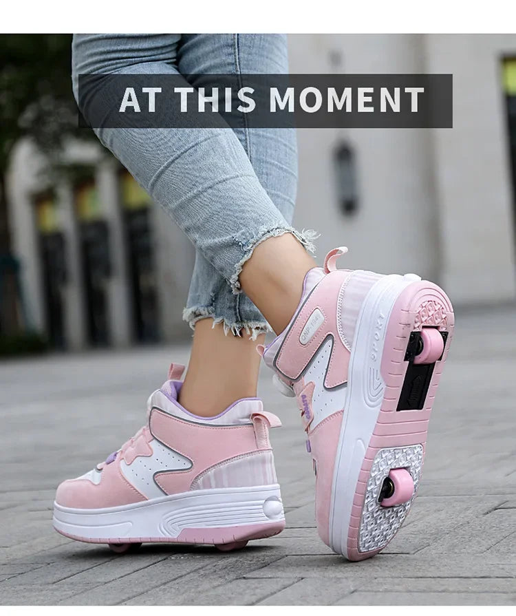 Children's Roller Skates Student Quad-Wheel Skates Women's Double-Wheel Deforming Boys' Inline Skates Cross-Border Supply Shoes kids_shoes