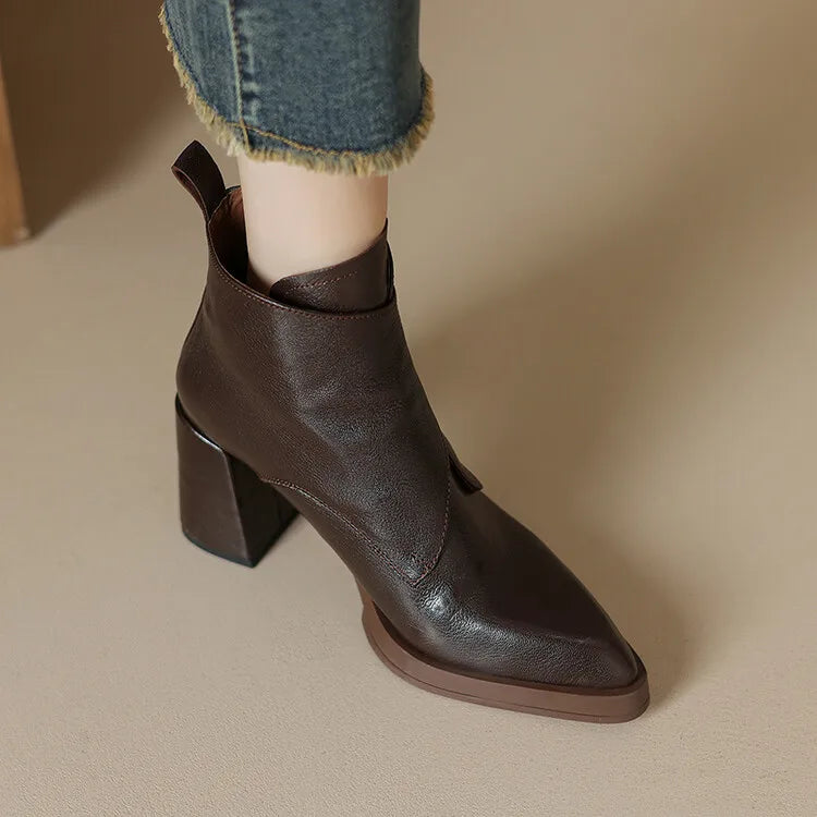 NEW Autumn/Winter Women Boots Genuine Leather Shoes for Women Pointed Toe Chunky Heel Shoe High Heel Modern Boots Platform Shoes boots_platform