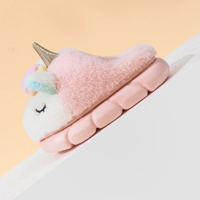 Children's cotton slippers autumn and winter cute pony girl indoor home child baby princess fur slippers for women winter kids_shoes