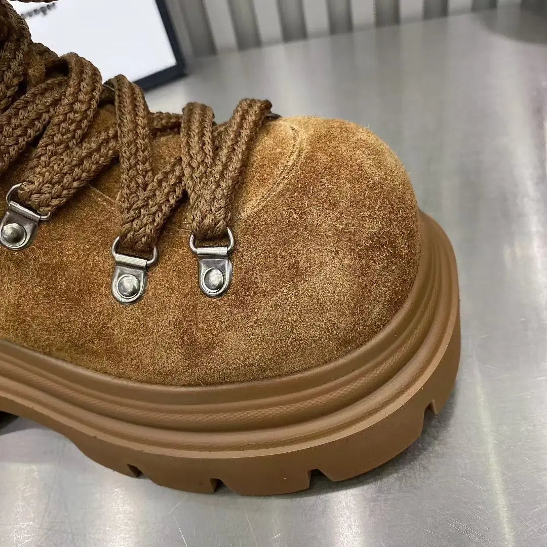 Flats Ankle Boots for Women Platform Designer Shoes Lace Up Fashion Winter Snow Boots 2025 New Suede Cozy Chelsea Botas De Mujer boots_platform