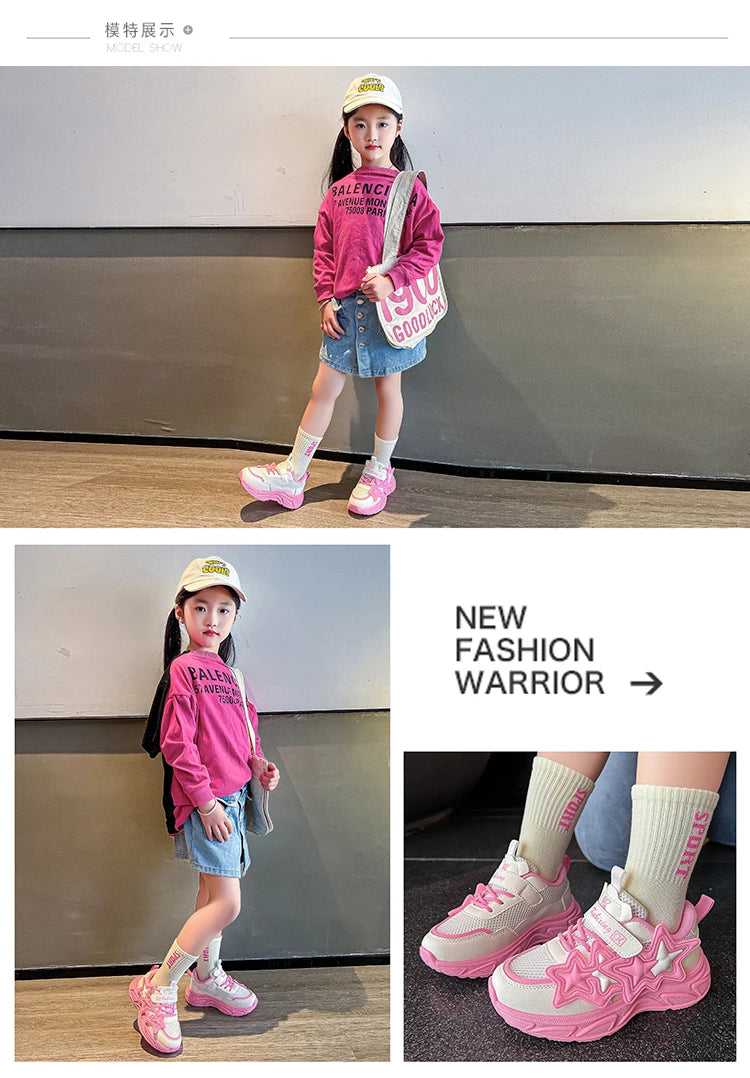 Children Casual Shoes for Girls Fashion Classic with Stars Girls Sports Running Sneakers Breathable PU + Rubber Anti-skid Soft kids_shoes