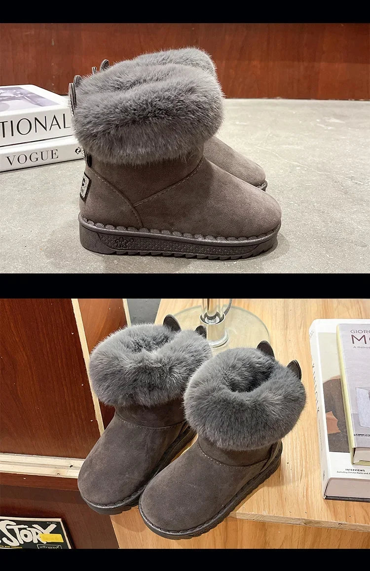 Kids Genuine Cowhide Snow Boots Winter Baby Soft Warm Cotton Shoes with Plush Boys Girls One Fur Suede Boots Princess Retro Boot kids_shoes