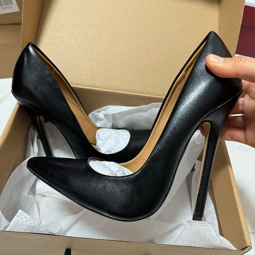 Tikicup Plus Size 40-48 Solid Black 15cm Extremely High Heel Pointy Toe Stiletto Pumps Slip On Crossdress Gragon Queen Shoes heels_stiletto