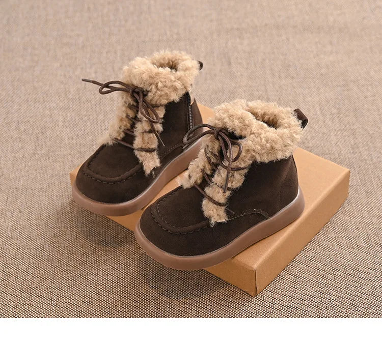 Children Thick Sole Suede Snow Boots Girls Casual Warm Anti-slip Winter Cotton Shoes Casual Outdoor Fashion Flat Footwear H11103