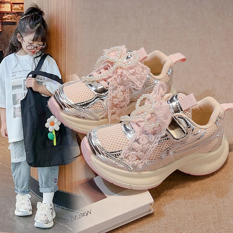 Girls Sports Shoes Spring Autumn Pink Breathable Girls Casual Shoes 3-18 Years Old Beige Soft Non-slip Children's Single Shoes kids_shoes