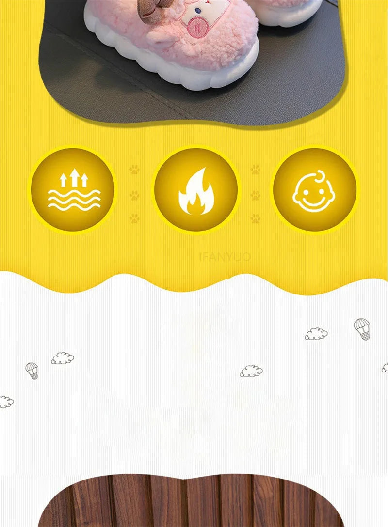 Cute Cartoon Winter Children Sheep Slippers Boys Girls Kid Indoor Anti Slip Warm Home Slippers Soft Comfortable Baby Plush Shoes kids_shoes