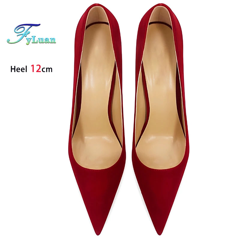 Wine Red High Heels 12cm 10cm 8cm Women Shoes Thin Heels Pointed Head Ladies Pumps Shallow Mouth Stiletto Party Large Size Shoes heels_stiletto