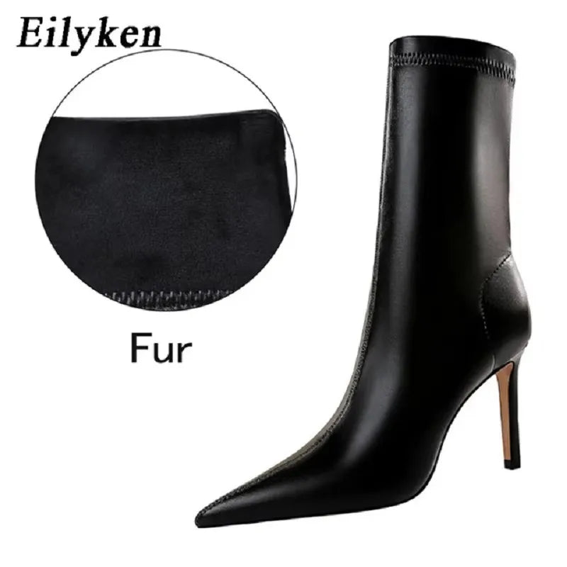 Eilyken Fashion Winter High Quality Soft PU Leather Socks Women Ankle Boots Street Style Pointed Toe Thin Heels Ladies Botines boots_highheel