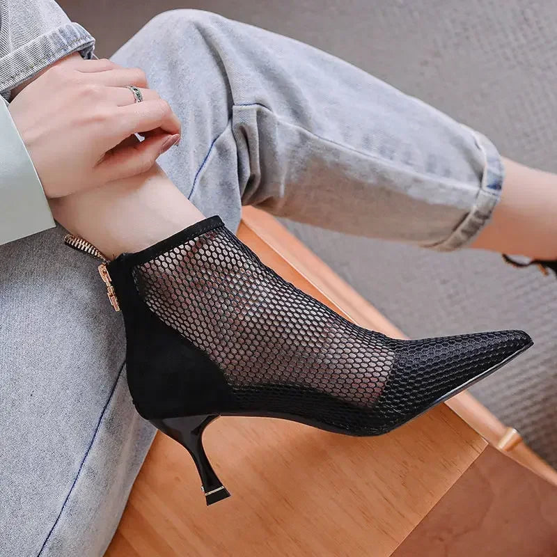 2024 Hot Seller New Women Mesh Sandals Boots,Sexy Summer High Heels,Holllow Out Shoes,Back Zip,Pointed Toe boots_highheel