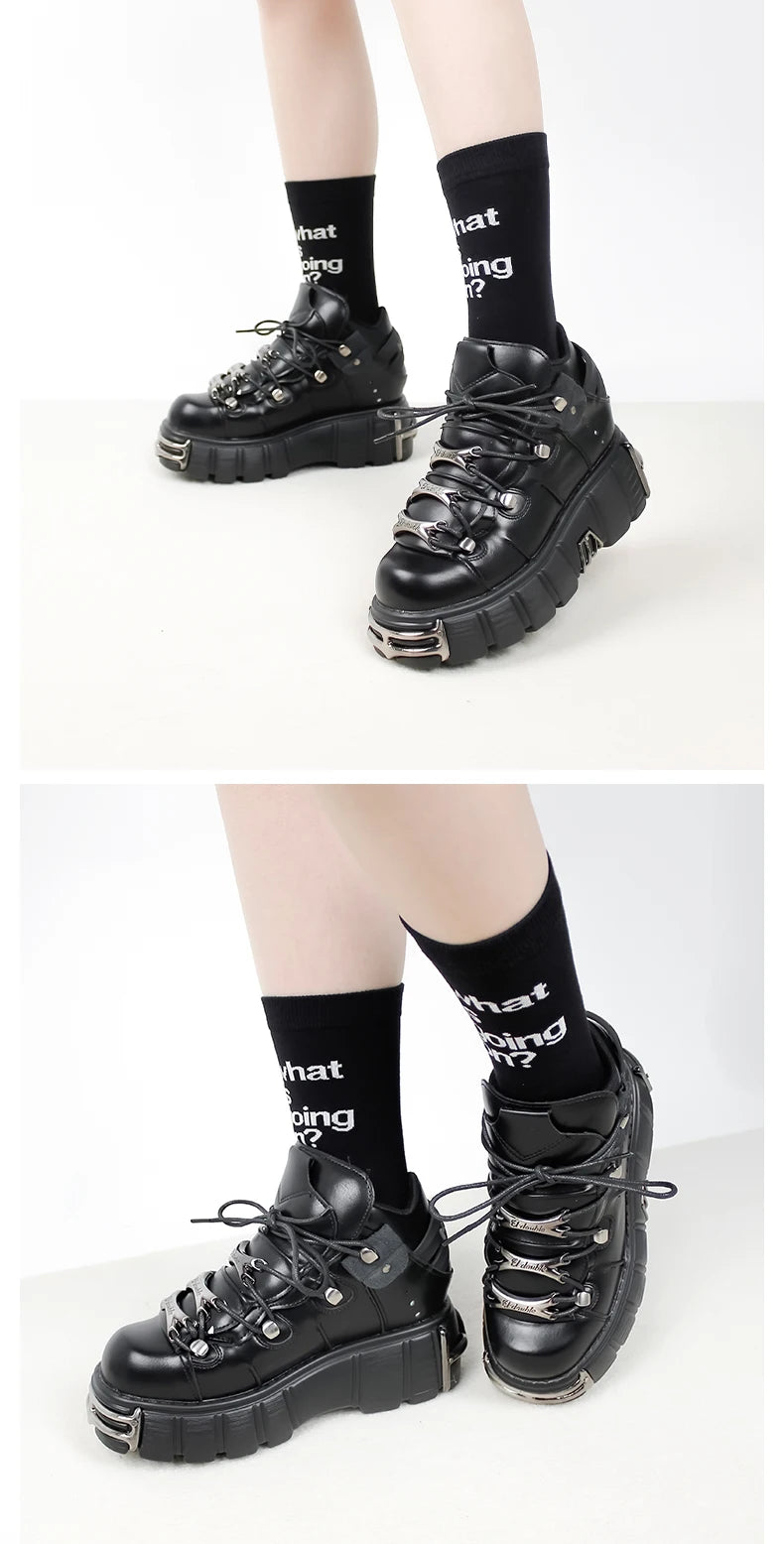 2025 New Brand Punk Style Women Shoes Lace-up heel height 6CM Platform Shoes Woman Rock Boots Metal Decor Woman Sneakers boots_platform