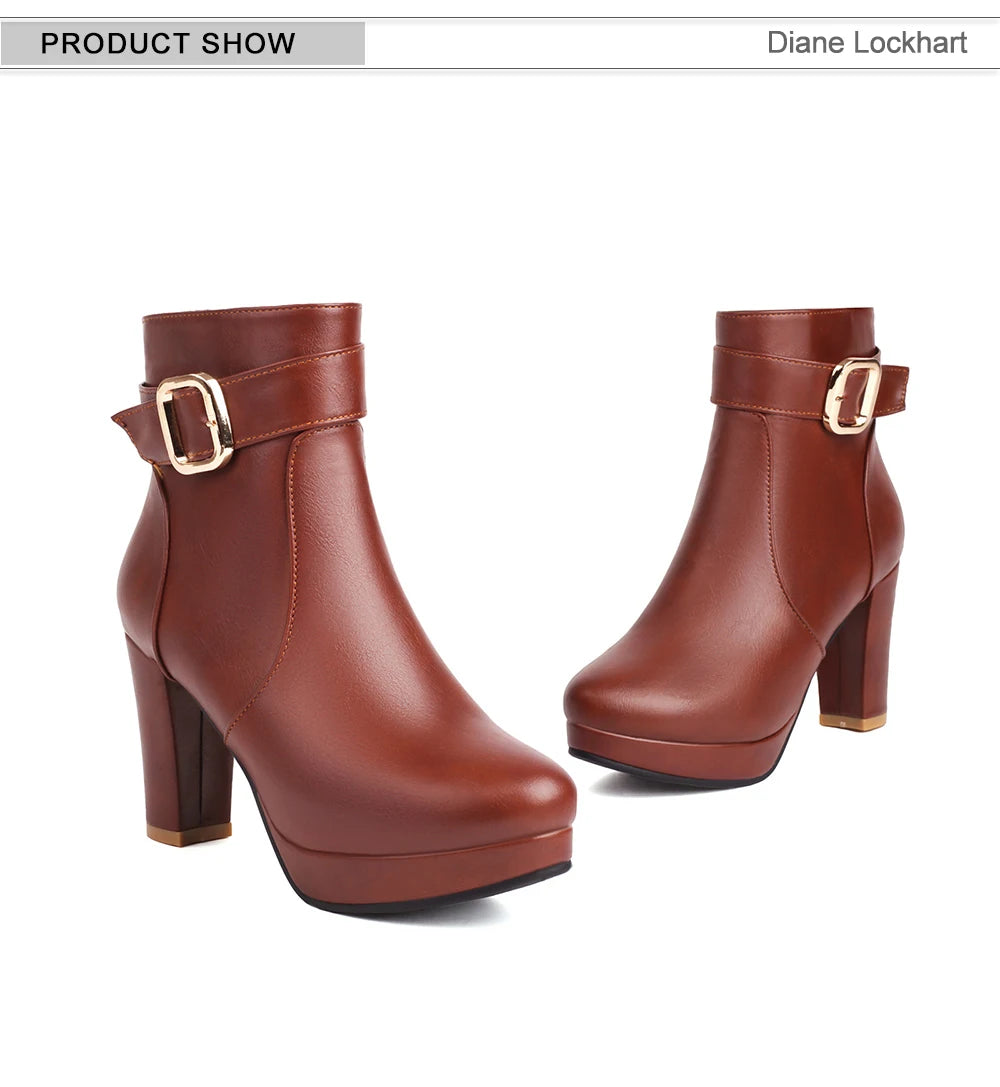 Beige Ankle Boots Women Platform Shoes Fashion Buckle High Heels Red Black Autumn Winter Women's Short Boot Size 40 41 Free Ship boots_platform