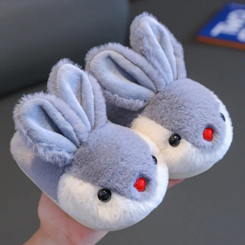 Children Winter Thick Slippers Kids Cotton-padded Shoes Baby Indoor Warm Slippers Girls Cute Cartoon Rabbit Animal Shoes Slides kids_shoes