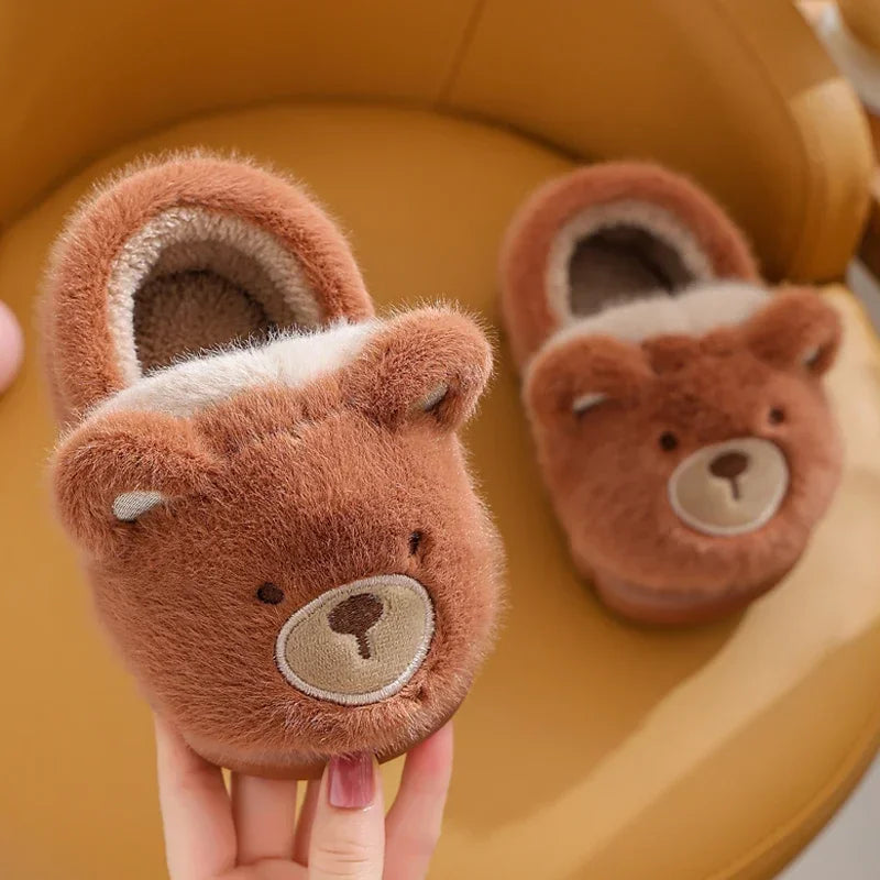 New Children's Cartoon Animals Heel Wrap Plush Slippers Soft Sole Non-slip Winter Warm Baby Boys Girls Indoor Home Cotton Shoes kids_shoes