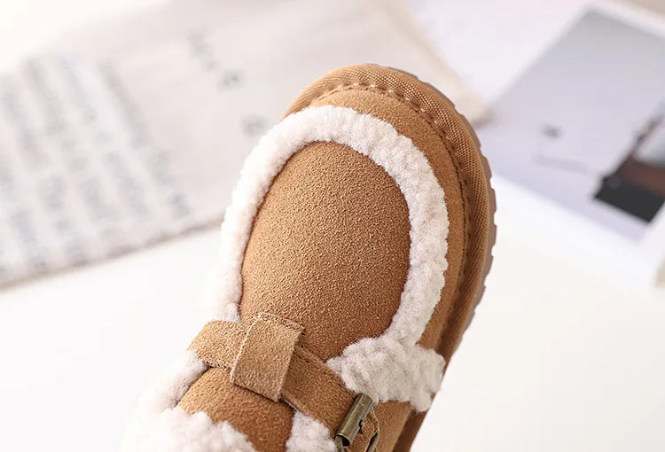 Children's Snow Boots For Girls Leather Warm Plush Fashion Non-slip Toddler Kids Boys Boots EU 21-30 kids_shoes