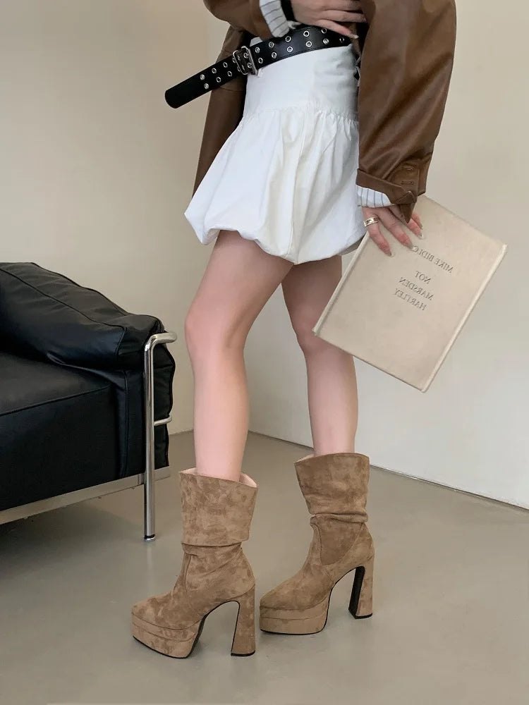 Eilyken Solid Platform Woman Ankle Boots Fashion Pointed Toe Square High Heels Shoes Punk Style Modern Bottes Femmes boots_platform