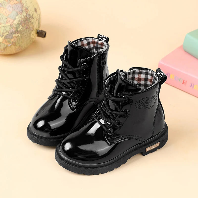 2026 New Winter Children Shoes PU Leather Waterproof Plush Boots Kids Snow Boots Brand Girls Boys Casual Boots Fashion Sneakers kids_shoes
