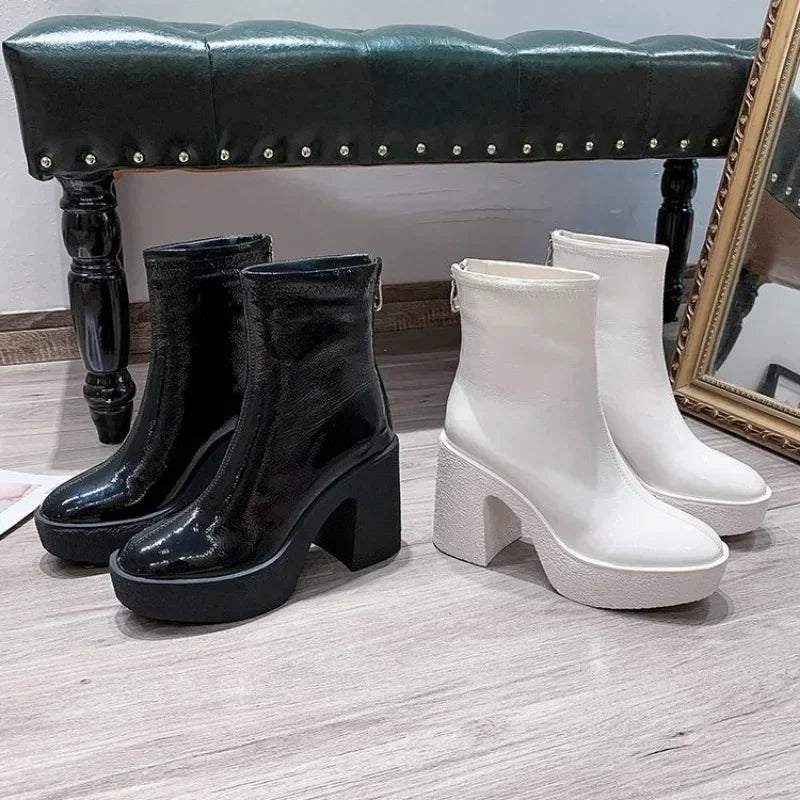 2025 New Platform Women Ankle Boots Leather Fashion High Heels Shoes Trend Designer Classic Chunky Pumps Goth Winter Botas Mujer boots_platform