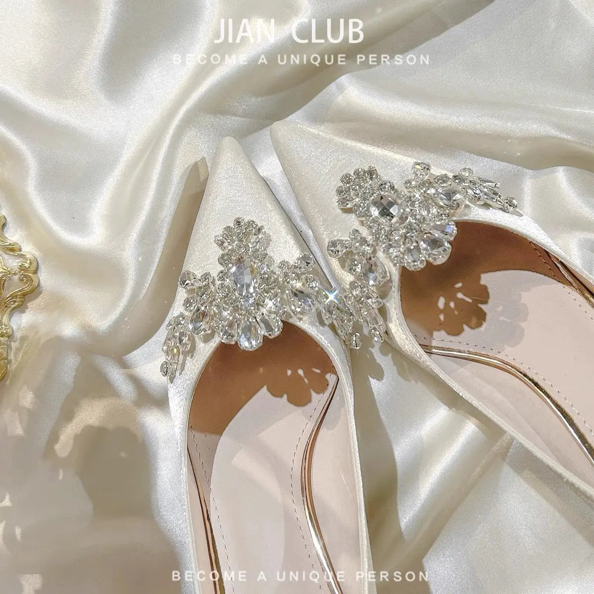 Gold  Heels Fine Heeled Shoes Sexy Pump 2024 All-Match Slip On Sandals Ladies Pointed Wedge Lace-Up Stiletto Crossdressers Cryst heels_stiletto