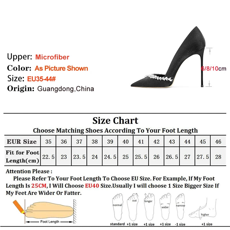 Black High Heels 10cm 8cm 6cm Women's Shoes Thin Heels Microfiber Pointed Head Ladies Pumps Rhinestone Bead Stiletto Party Shoes heels_stiletto