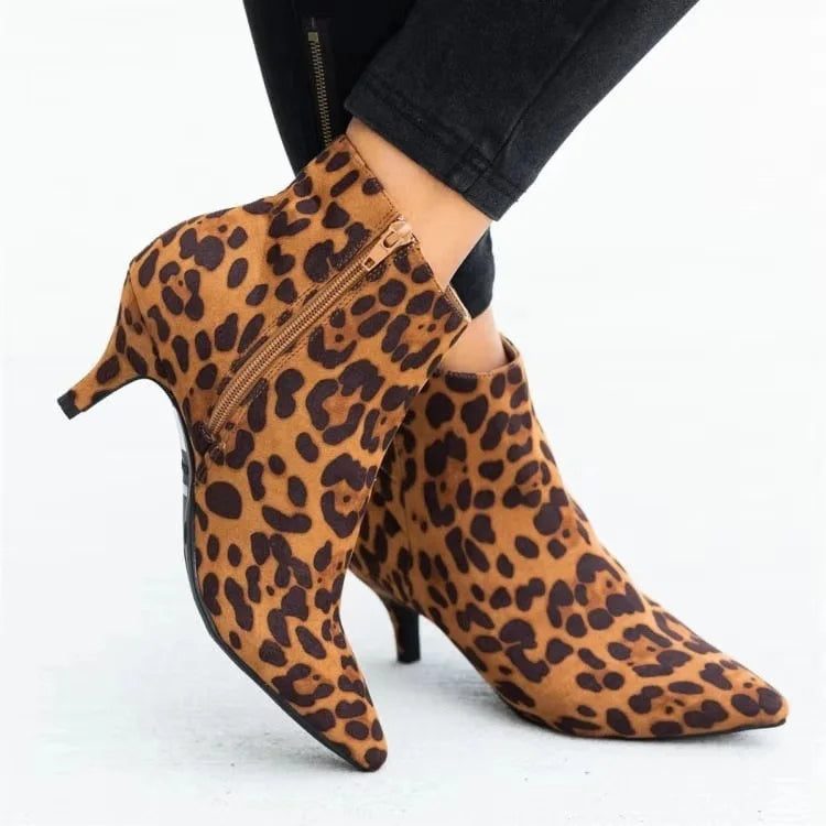 2025 New Heel Women Boots Black Ankle Boots Designer Leopard Snake Print Women Shoes for Women Pointed Toe Thin Heel Botas Mujer boots_highheel
