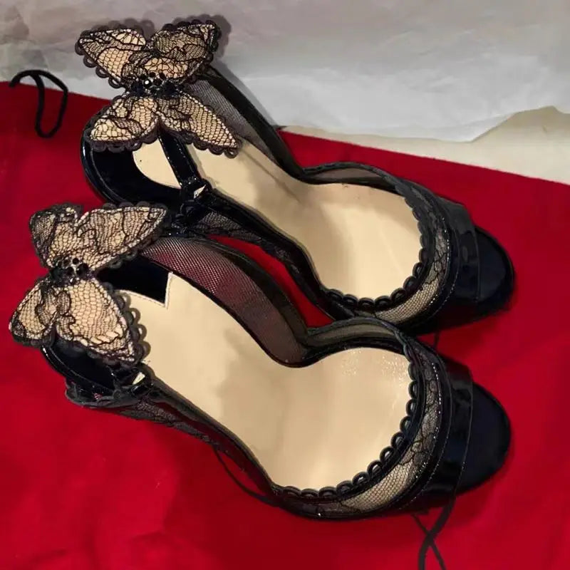 Summer New Style Round Head Open Toe Mesh Cloth Breathable Set Foot Fish Mouth High Heels Women's Stiletto Sandals heels_stiletto