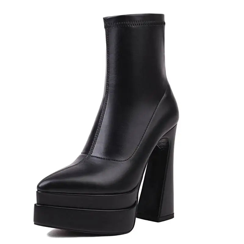 REAVE CAT Ladies Boots 15cm Shaft Stretchy Pointed Toe High Heel 6 inch Platform 5cm Big Size 46 Party boots_platform