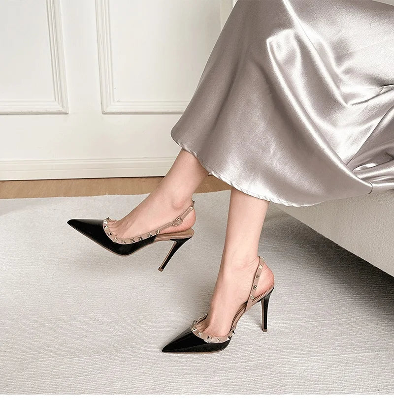 Shoes For Women 2025 Trend Luxury Metal Rivet High Heels Sandals Gladiator Pointed Toe Stiletto Heels Summer Sexy Party Shoes heels_stiletto