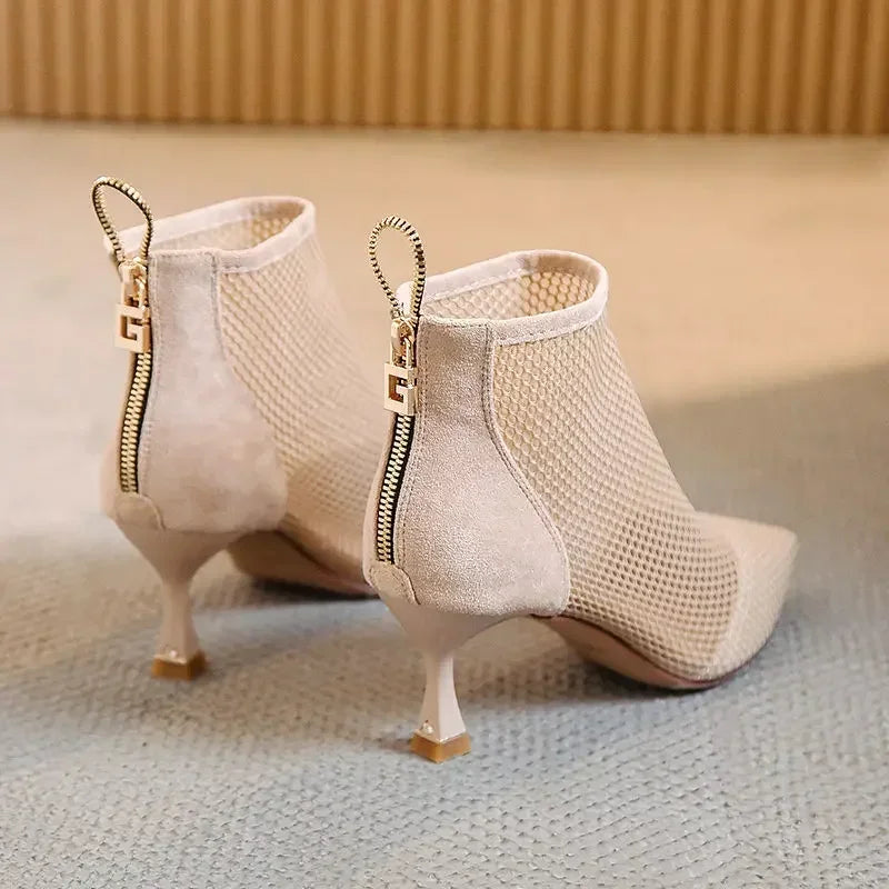 2024 Hot Seller New Women Mesh Sandals Boots,Sexy Summer High Heels,Holllow Out Shoes,Back Zip,Pointed Toe boots_highheel
