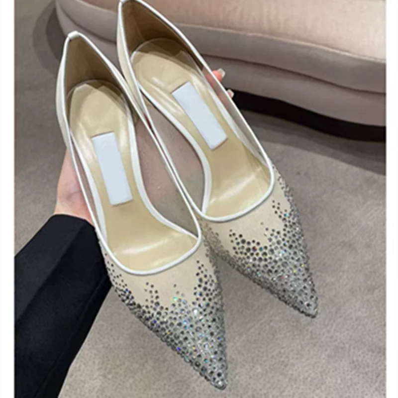 Spring and Autumn 2025 New   Mesh Pointed Shallow Mouth Sexy Stiletto Shoes heels_stiletto