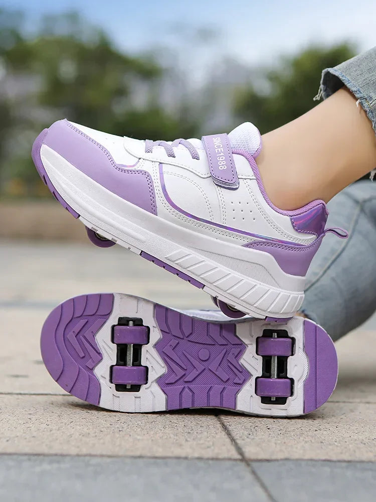 New Four Wheels Women & Girls PU Leather Children Roller Shoes Fashion Boys Sneakers Breathable Kids Skates Size 30-40 kids_shoes