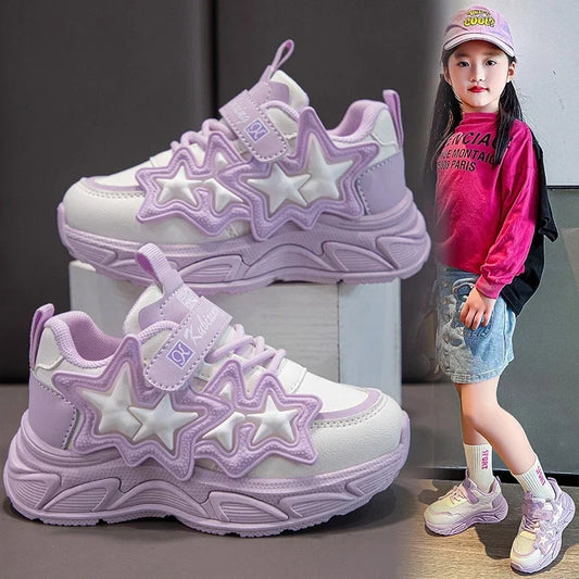 Children Casual Shoes for Girls Fashion Classic with Stars Girls Sports Running Sneakers Breathable PU + Rubber Anti-skid Soft kids_shoes