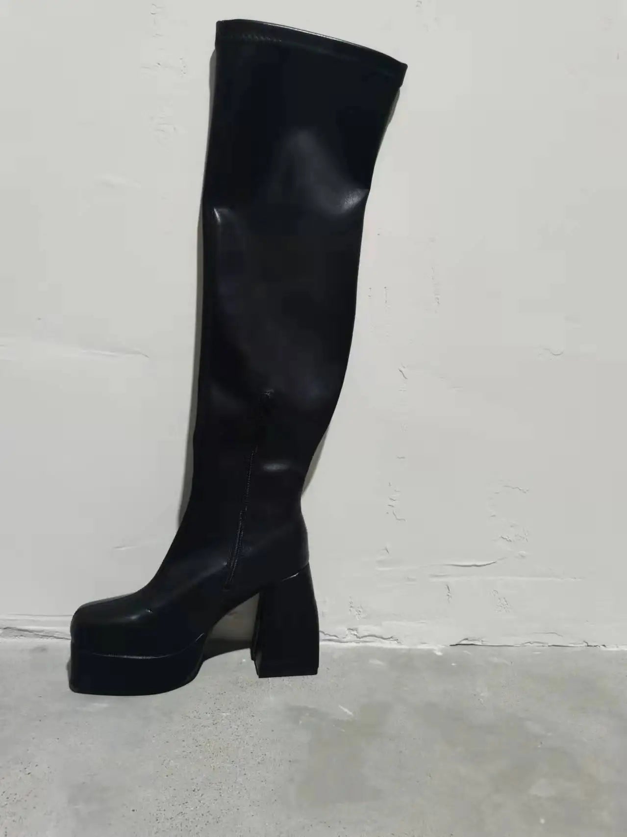 Comemore Women Punk Style Autumn Winter Chunky Platform High Boot Party Shoes Ladies Black Thick Heels Elastic Knee High Boots boots_platform