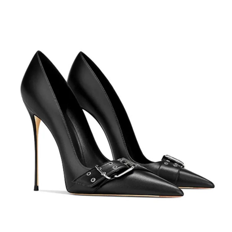 12CM Stiletto Women Pointed Party Shoes Fashion Women Buckle Strap Designer Shallow Elegant Office Pumps Matte Black High Heels heels_stiletto