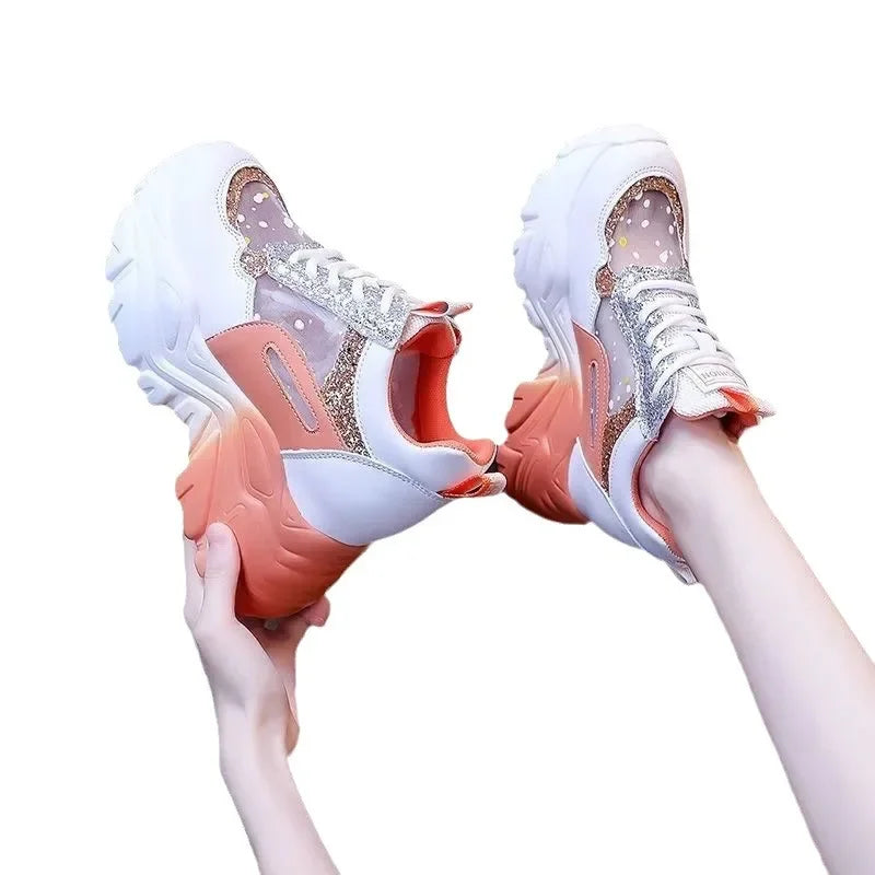 Shoes for Women Platform Shoes Autumn Women Casual Breathable Mesh Sequin Sneakers Wedges Sports Lace-up Non-slip Shoes sneakers_platform