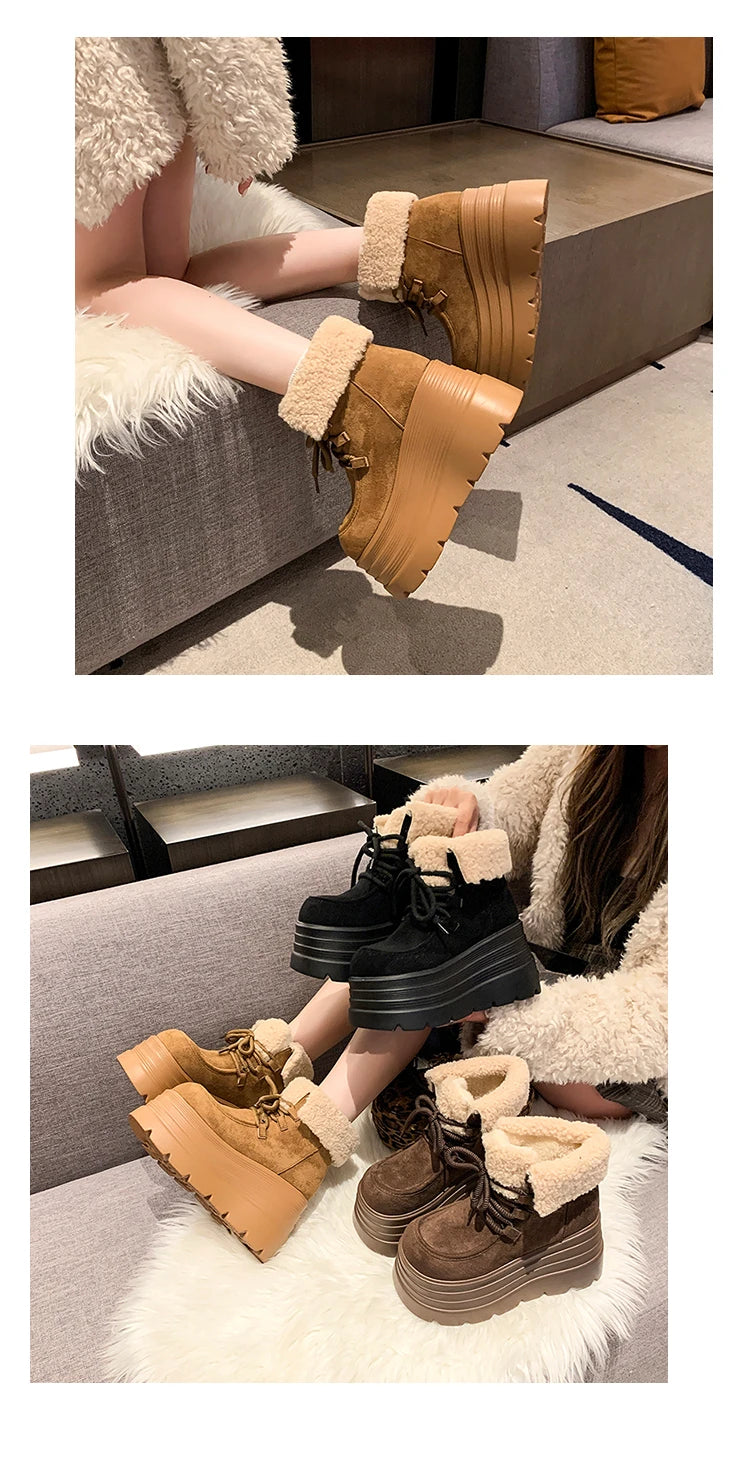 New Women Winter Warm Snow Boots 10CM High Platform Short Booties Designer Suede Leather Cotton Shoes Woman Ankle Botas Mujer boots_platform