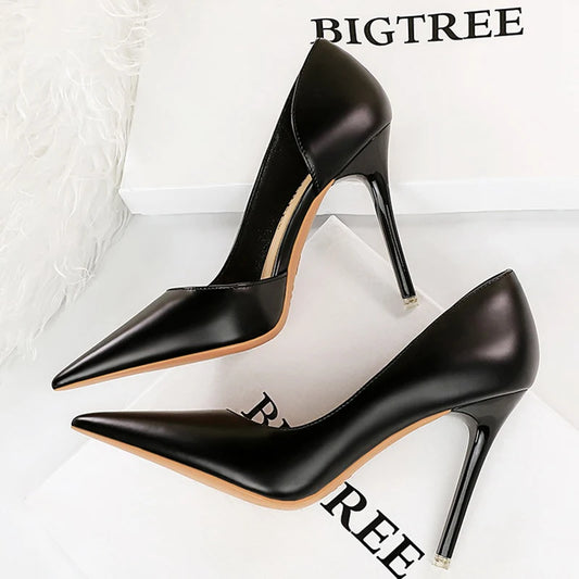BIGTREE Shoes Black Women Pumps Quality Leather Women Shoes High Heels Fashion Wedding Shoes Stiletto Luxurious Elegant Pumps heels_stiletto