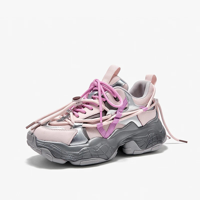 BEAUTODAY Chunky Sneakers Women Mesh Mixed Color Lace Up Trend Autumn Casual Sports Running Thick Heel Shoes Female 29A08 sneakers_platform