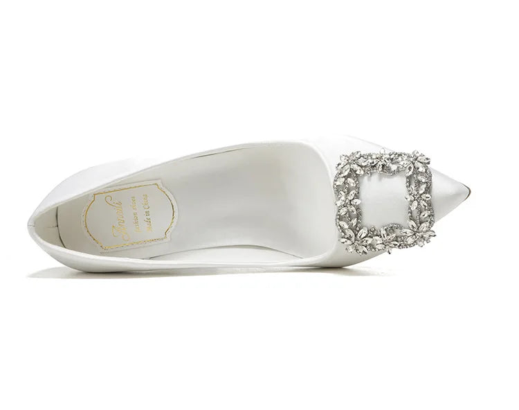 Women Rhinestone Square Buckle Dress Wedding Brides Shoes Pointed Toe Stiletto Pumps Suede High Heels Botines Mujer Con Tacon heels_stiletto