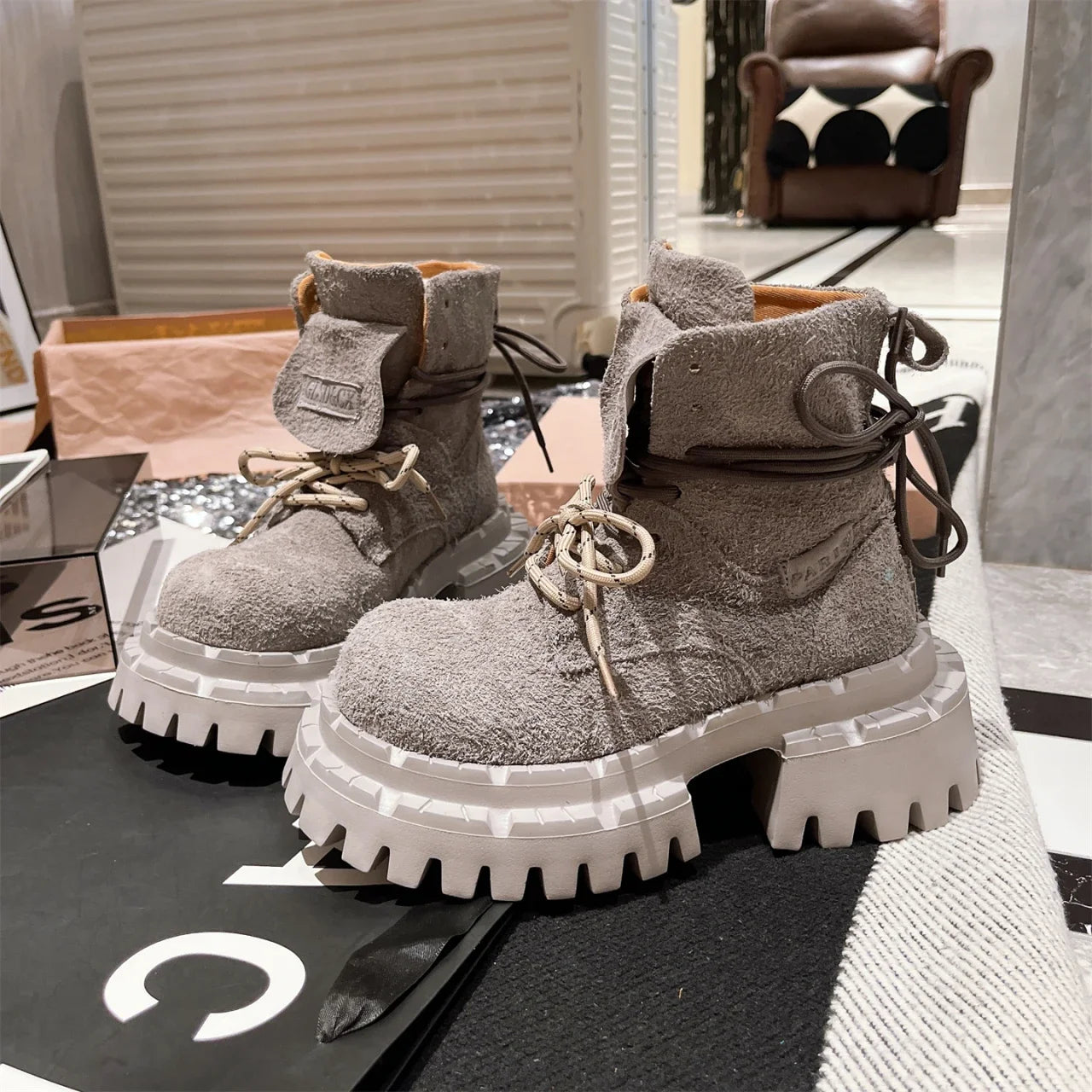 Platform Women’s Ankle Boots Suede Designer Shoes for Woman Fashion Winter Women Short Botas 2025 Gladiator Boots Mujer Zapatos boots_platform