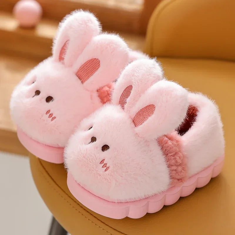 New Children's Cartoon Animals Heel Wrap Plush Slippers Soft Sole Non-slip Winter Warm Baby Boys Girls Indoor Home Cotton Shoes kids_shoes