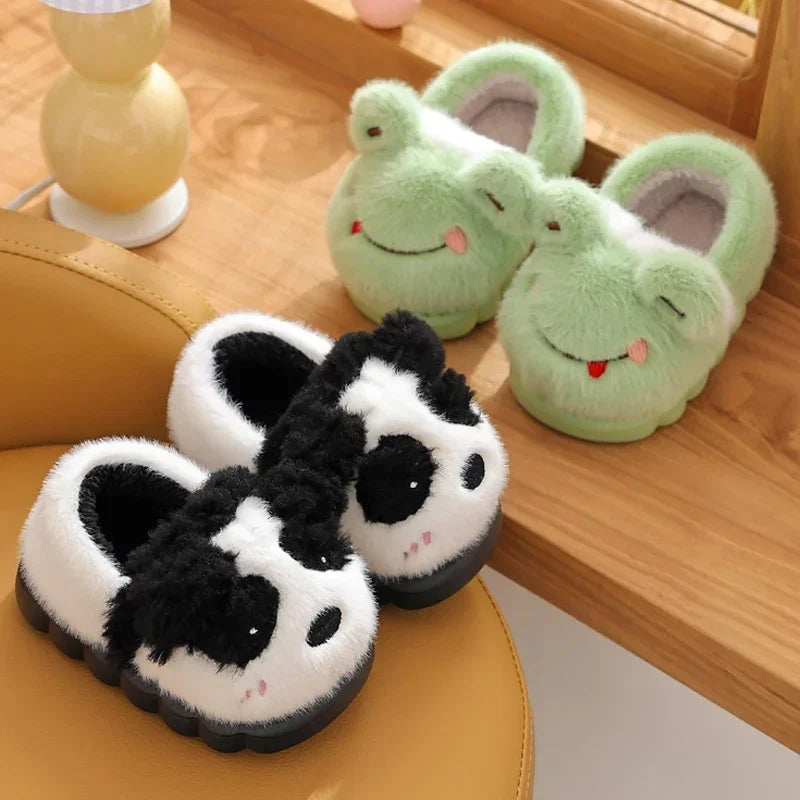 New Children's Cartoon Animals Heel Wrap Plush Slippers Soft Sole Non-slip Winter Warm Baby Boys Girls Indoor Home Cotton Shoes kids_shoes