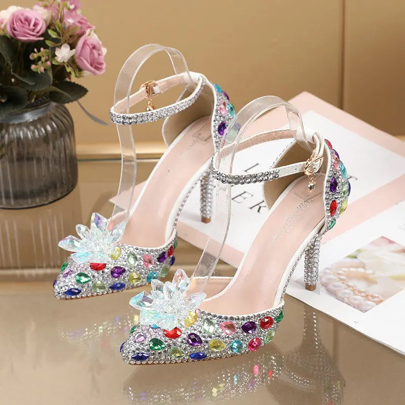 2025 Spring New Crystal Flash Diamond 7 Colors Wedding Bridesmaid Shoes Banquet Stiletto Women's Shoes heels_bridal