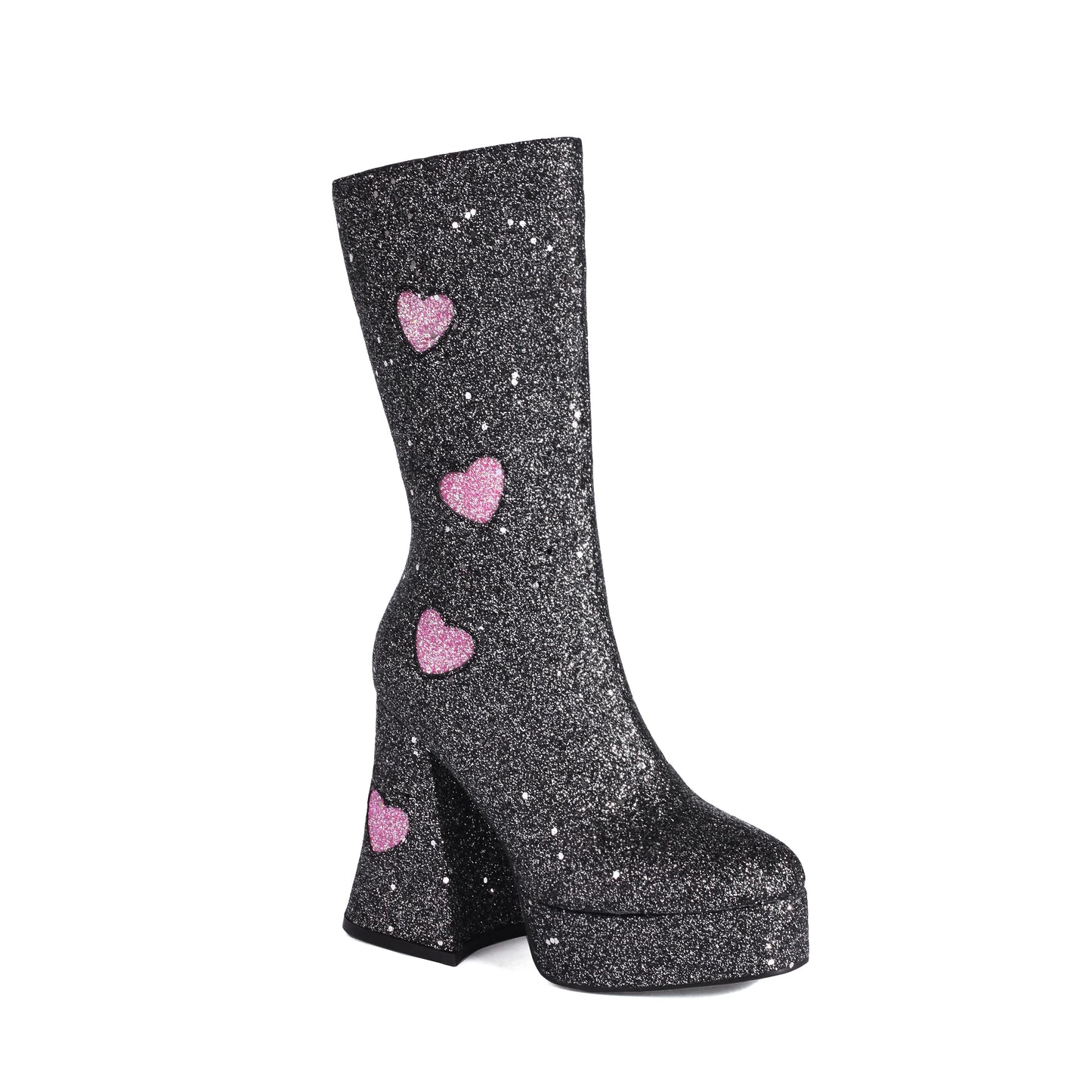 Heart Shaped Sequin Fabric Material Color Block Women's Mid Boots Platform High Shaped Conical Heel Thick Plush Lining Boots boots_platform