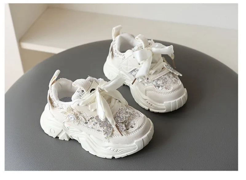 1-6Y New Girls' Sports Shoes Anti Slip Soft Sole Sequin Shinny Butterfly Cute Tennis Running Shoes Princess Shoes for Baby Girls kids_shoes