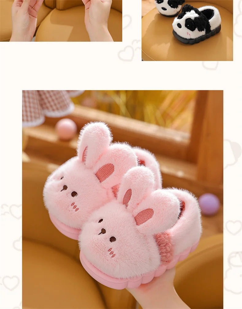 New Children's Cartoon Animals Wrap Plush Slippers Soft Sole Non-slip Winter Warm Baby Boys Girls Indoor Home Cotton Shoes kids_shoes