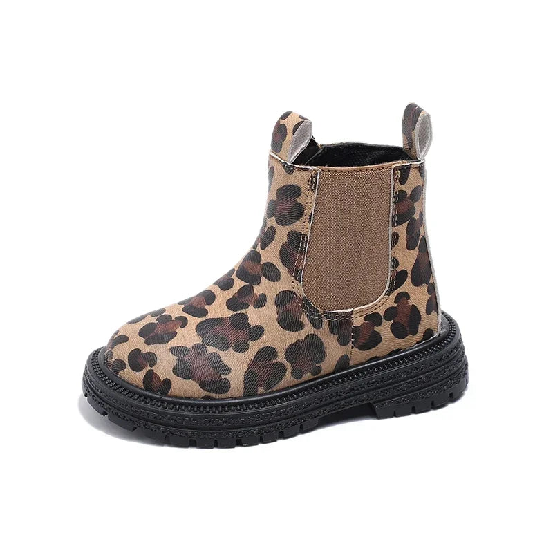 Kids Boots Leopard Prints Classic Little Boys Ankle Boots Side Zipper Fashion Classic Unisex Girls Rubber Boots Breathable Warm kids_shoes