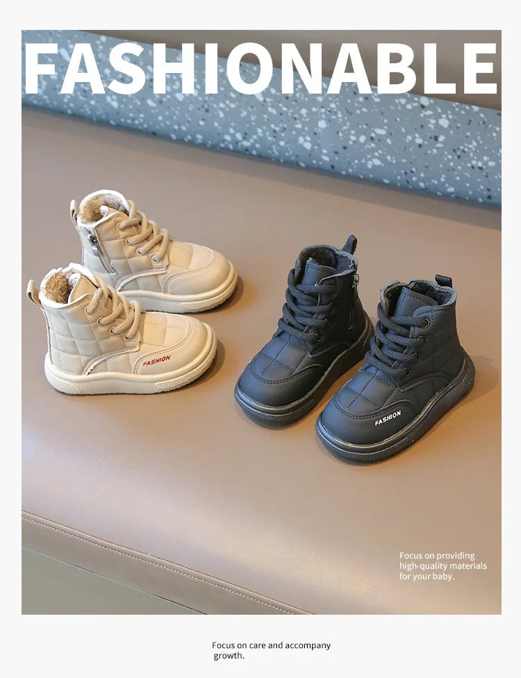 Winter Elegant Children Snow Boots Boys Girls Soft Warm Short Boot with Thick Fur Little Kids Cotton Shoes Cute Baby Boot H08104 kids_shoes