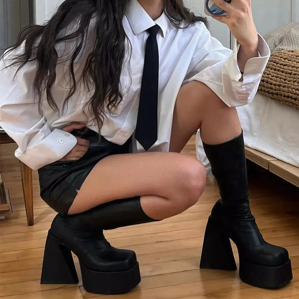Platform Over The Knee High Boots 2022 Brand Design Zipper White Black Fashion Motorcycle Boots Sexy Party Walking Comfy Shoes boots_platform